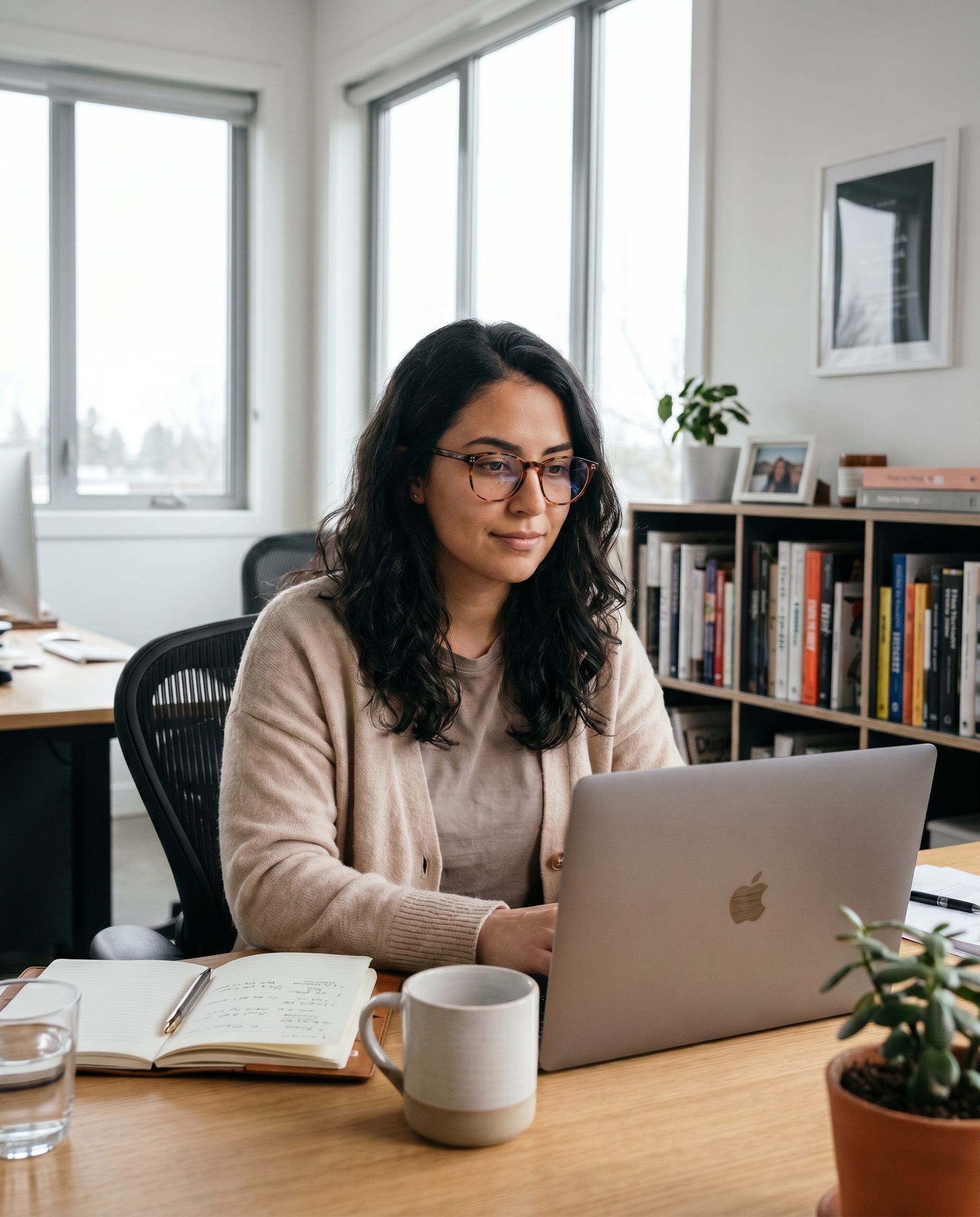 Solopreneur at her home office desk